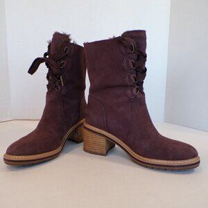 Timberland Purple Suede Waterproof Fur Lined Lace Up Heeled Boots Womens Size 7